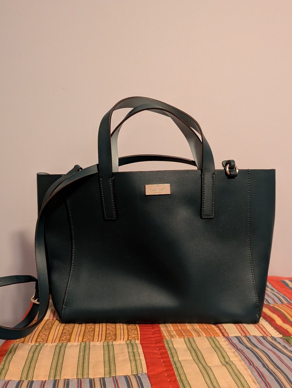 kate spade Putnum Drive Mini Nelle dark green leather tote with gold plaque